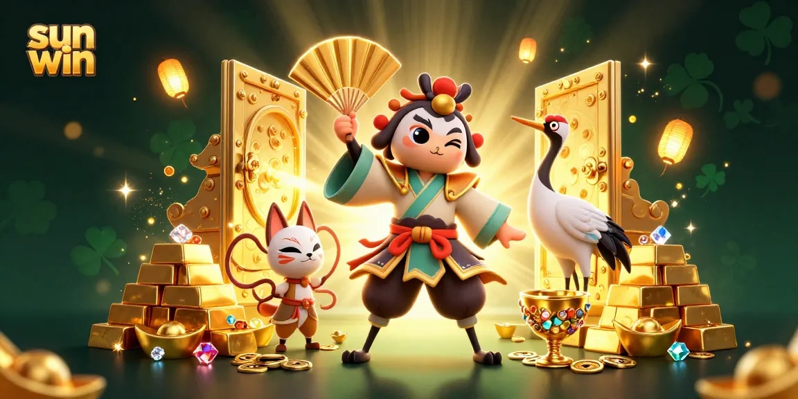 Win big with Sun Win's exciting gaming rewards and rich visuals in this vibrant casino illustration.