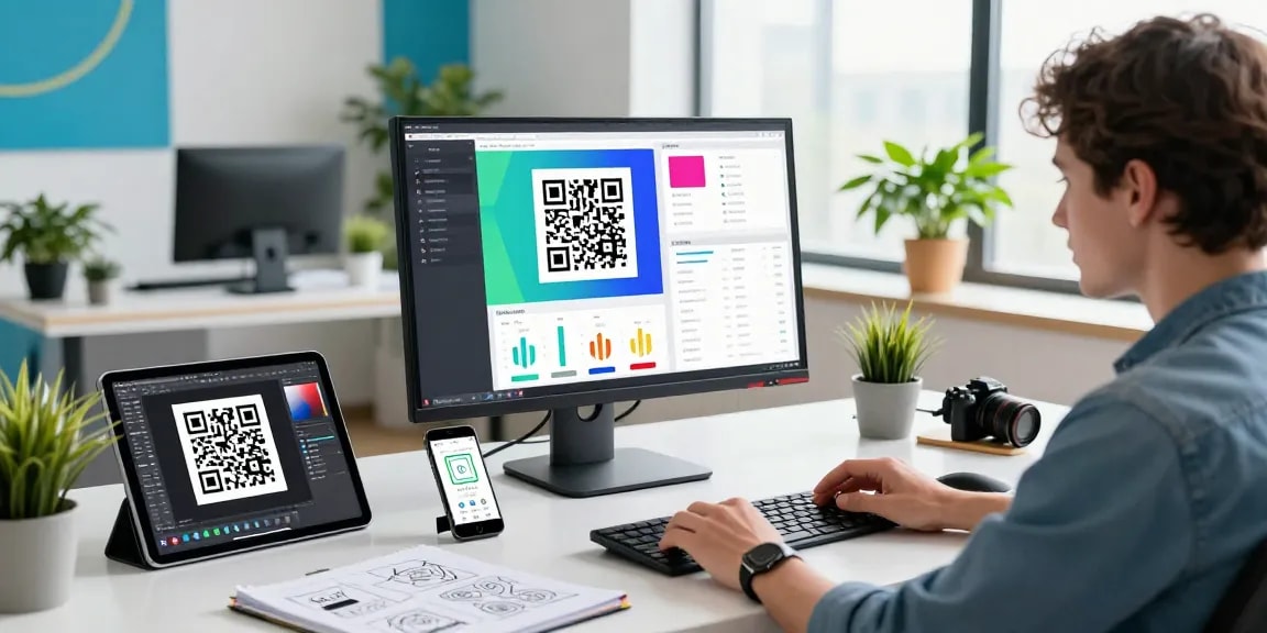 Dynamic QR Codes showcased in a modern marketing studio, highlighting creative design and analytics.